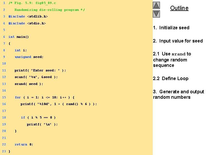 1 /* Fig. 5. 9: fig 05_09. c 2 Randomizing die-rolling program */ 3 1 /* Fig. 5. 9: fig 05_09. c 2 Randomizing die-rolling program */ 3