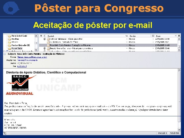 Pôster para Congresso Aceitação de pôster por e-mail 