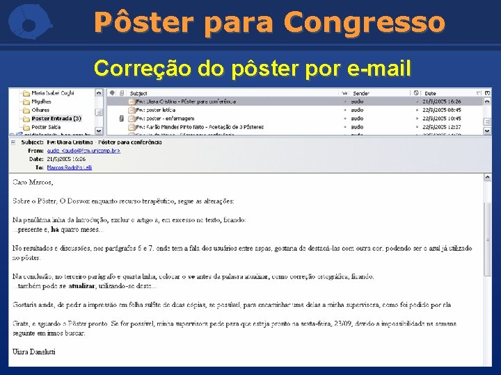 Pôster para Congresso Correção do pôster por e-mail 