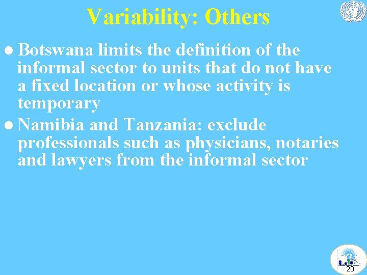Variability: Others l Botswana limits the definition of the informal sector to units that