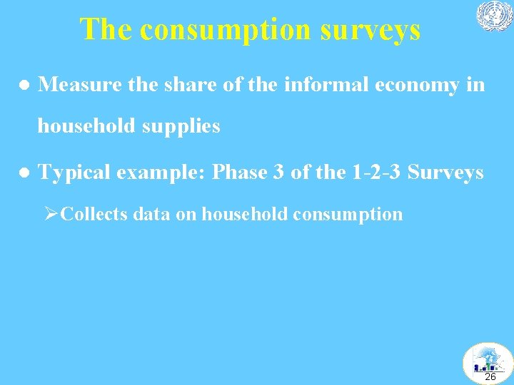 The consumption surveys l Measure the share of the informal economy in household supplies