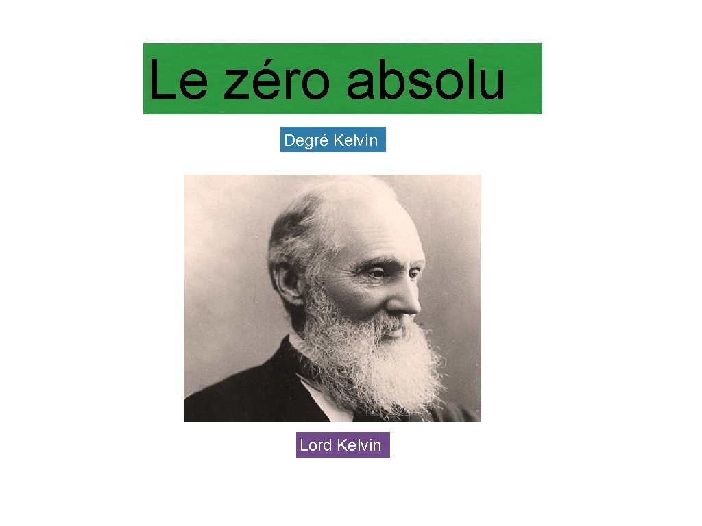 Le zéro absolu Degré Kelvin Lord Kelvin 