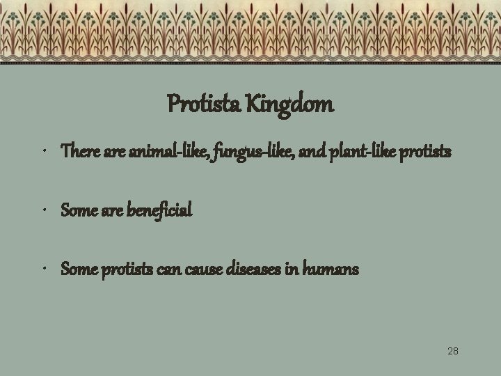 Protista Kingdom • There animal-like, fungus-like, and plant-like protists • Some are beneficial • Protista Kingdom • There animal-like, fungus-like, and plant-like protists • Some are beneficial •