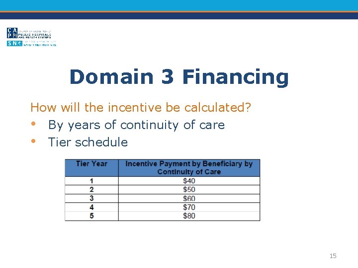 Domain 3 Financing How will the incentive be calculated? • By years of continuity