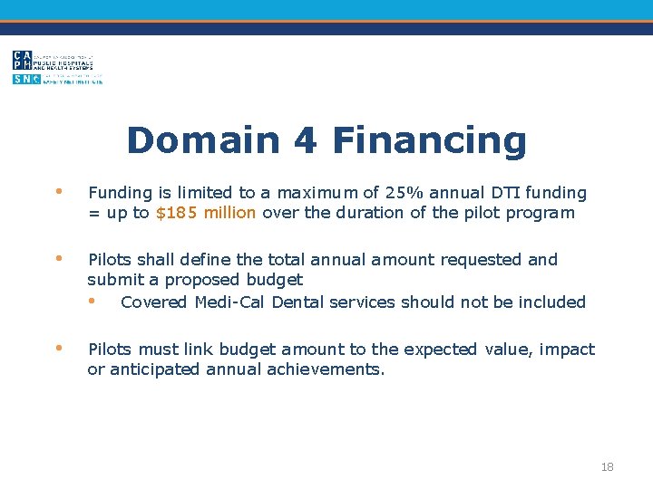 Domain 4 Financing • Funding is limited to a maximum of 25% annual DTI