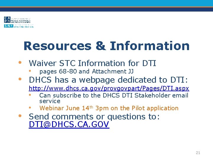 Resources & Information • • • Waiver STC Information for DTI • pages 68