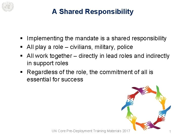 A Shared Responsibility § Implementing the mandate is a shared responsibility § All play