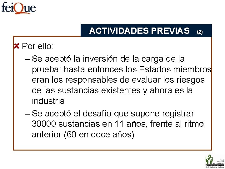 ACTIVIDADES PREVIAS (2) Por ello: – Se aceptó la inversión de la carga de