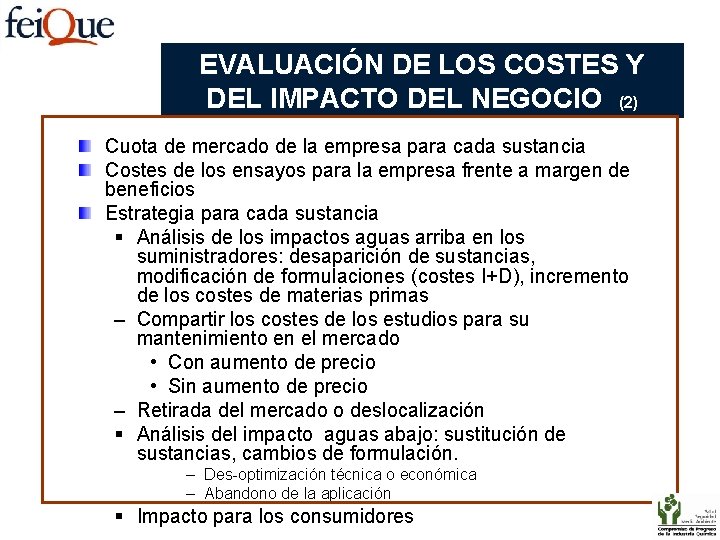 EVALUACIÓN DE LOS COSTES Y DEL IMPACTO DEL NEGOCIO (2) Cuota de mercado de