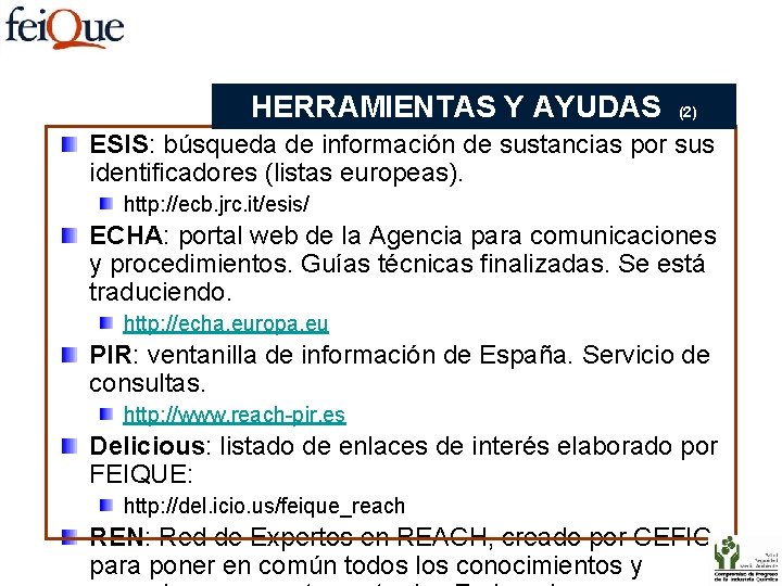HERRAMIENTAS Y AYUDAS (2) ESIS: búsqueda de información de sustancias por sus identificadores (listas