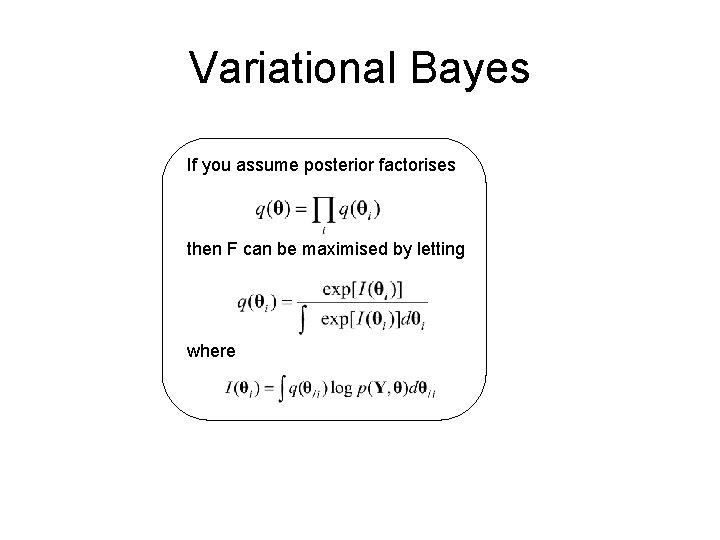 Variational Bayes If you assume posterior factorises then F can be maximised by letting