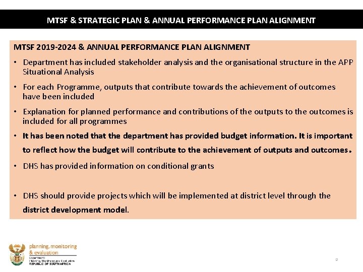 MTSF & STRATEGIC PLAN & ANNUAL PERFORMANCE PLAN ALIGNMENT MTSF 2019 -2024 & ANNUAL