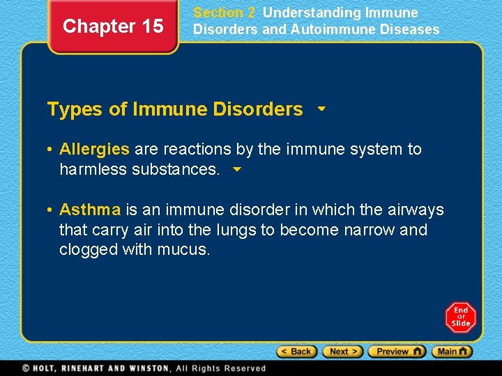 Chapter 15 Section 2 Understanding Immune Disorders and Autoimmune Diseases Types of Immune Disorders