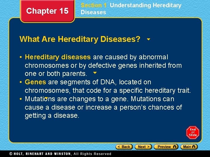 Chapter 15 Section 1 Understanding Hereditary Diseases What Are Hereditary Diseases? • Hereditary diseases