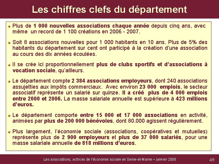 Les chiffres clefs du département Plus de 1 000 nouvelles associations chaque année depuis