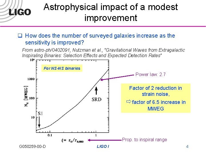 Astrophysical impact of a modest improvement q How does the number of surveyed galaxies