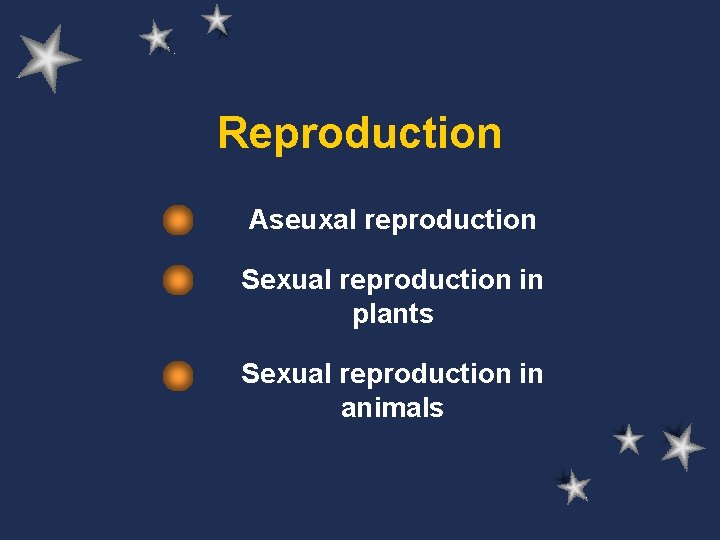 Reproduction Aseuxal reproduction Sexual reproduction in plants Sexual reproduction in animals 