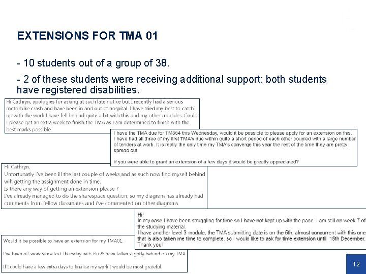 EXTENSIONS FOR TMA 01 - 10 students out of a group of 38. -