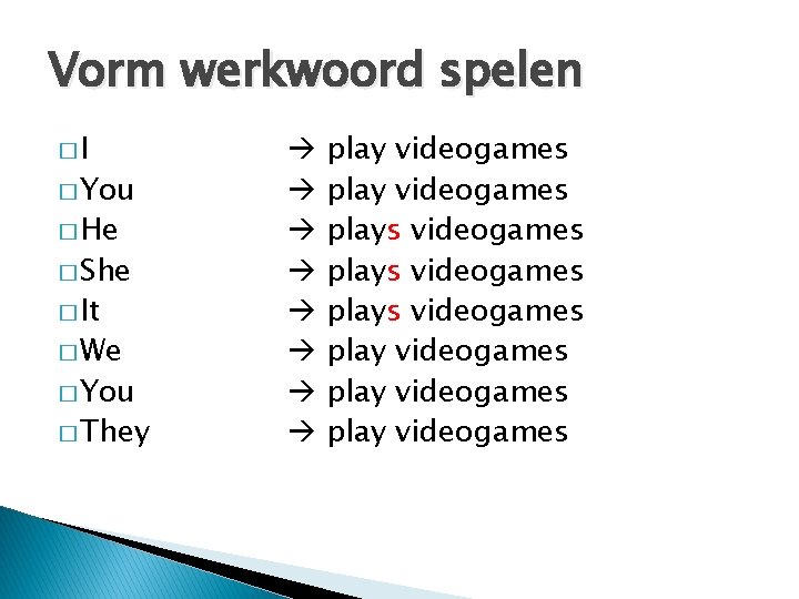 Vorm werkwoord spelen �I � You � He � She � It � We