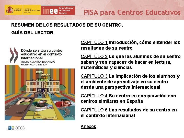 PISA para Centros Educativos RESUMEN DE LOS RESULTADOS DE SU CENTRO. GUÍA DEL LECTOR