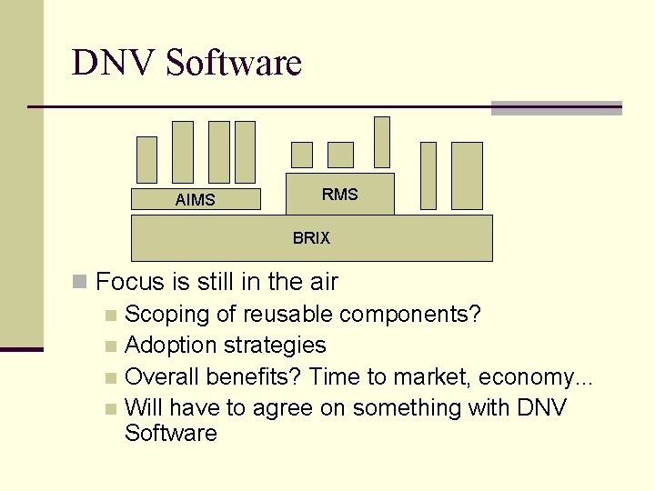 DNV Software AIMS RMS BRIX n Focus is still in the air n Scoping