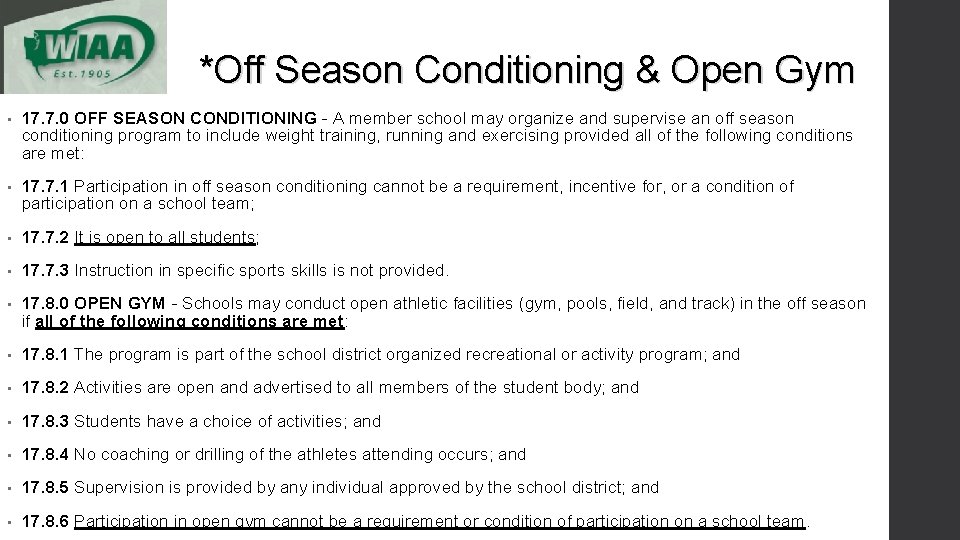 *Off Season Conditioning & Open Gym • 17. 7. 0 OFF SEASON CONDITIONING -