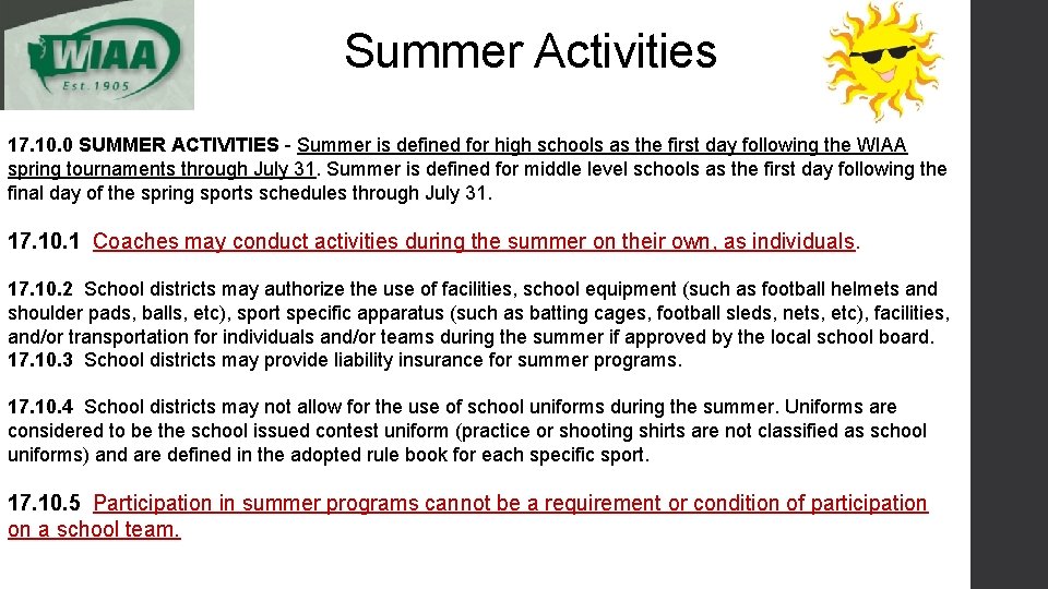 Summer Activities 17. 10. 0 SUMMER ACTIVITIES - Summer is defined for high schools