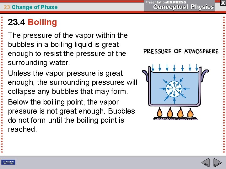 23 Change of Phase 23. 4 Boiling The pressure of the vapor within the