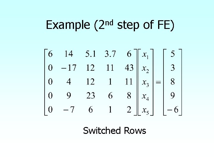 Example (2 nd step of FE) Switched Rows 