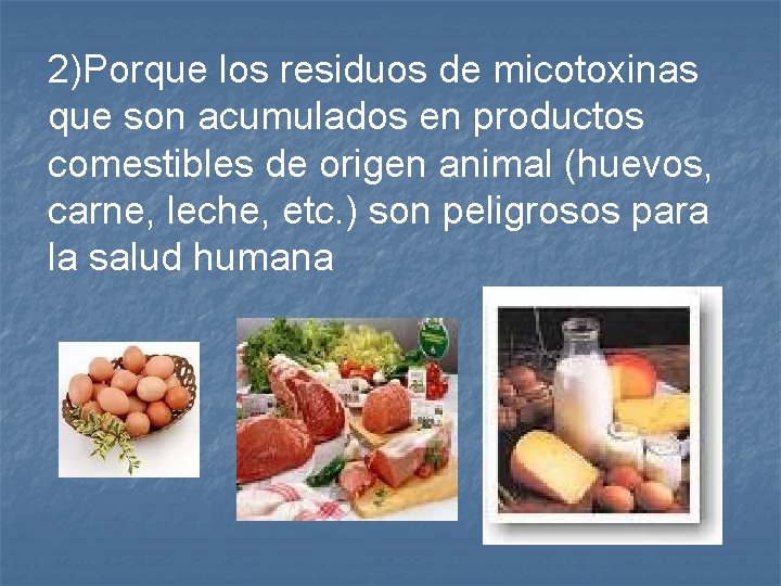 2)Porque los residuos de micotoxinas que son acumulados en productos comestibles de origen animal
