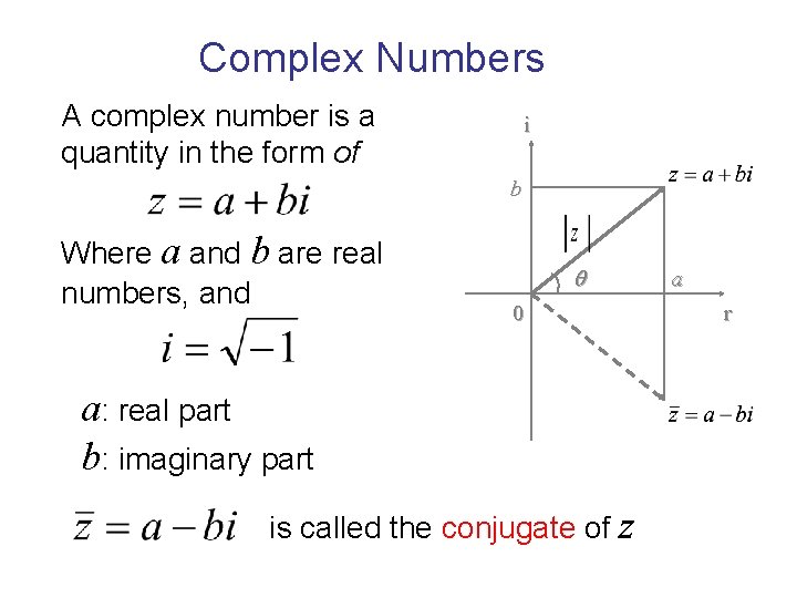 Complex Numbers A complex number is a quantity in the form of i b