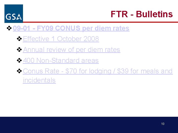 FTR - Bulletins v 09 -01 - FY 09 CONUS per diem rates v
