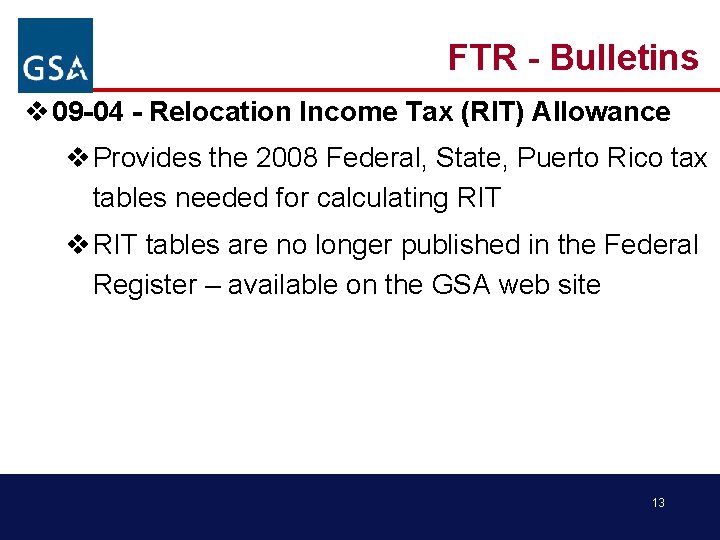 FTR - Bulletins v 09 -04 - Relocation Income Tax (RIT) Allowance v Provides