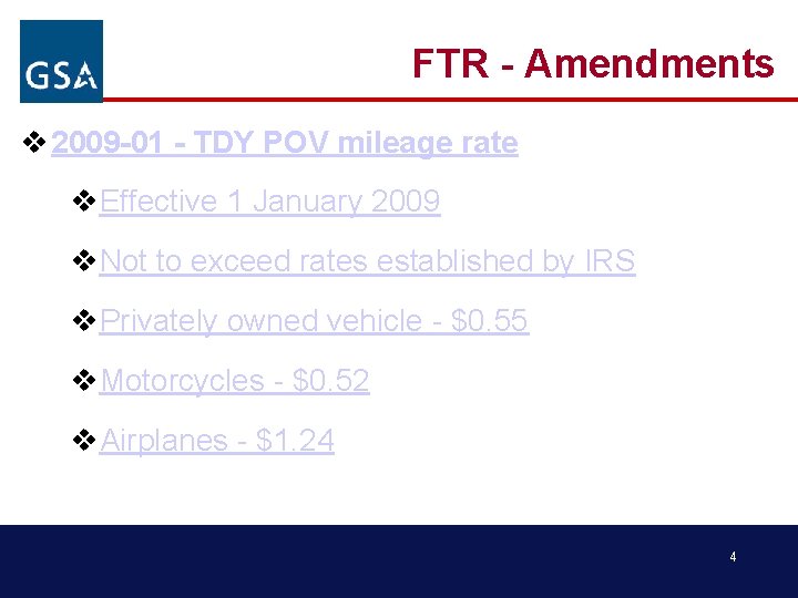 FTR - Amendments v 2009 -01 - TDY POV mileage rate v. Effective 1