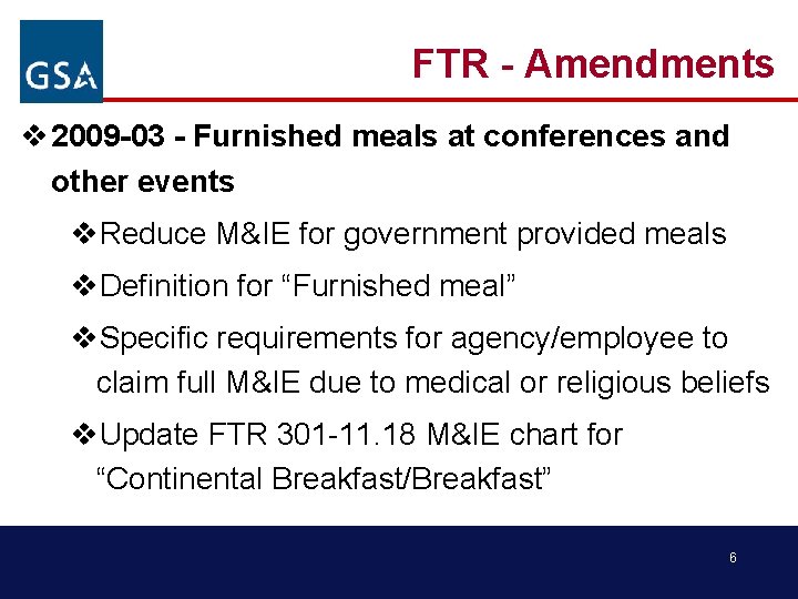 FTR - Amendments v 2009 -03 - Furnished meals at conferences and other events