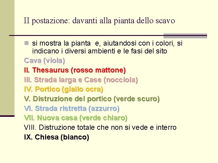 II postazione: davanti alla pianta dello scavo n si mostra la pianta e, aiutandosi