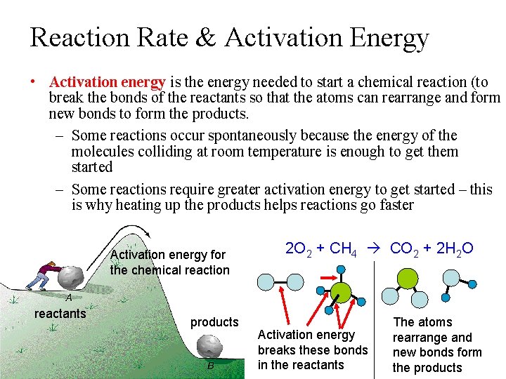 Reaction Rate & Activation Energy • Activation energy is the energy needed to start