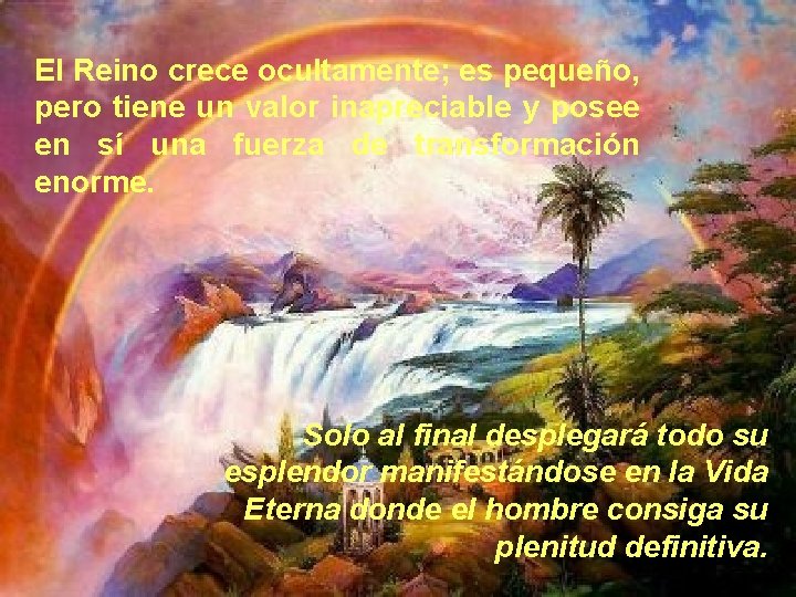 El Reino crece ocultamente; es pequeño, pero tiene un valor inapreciable y posee en