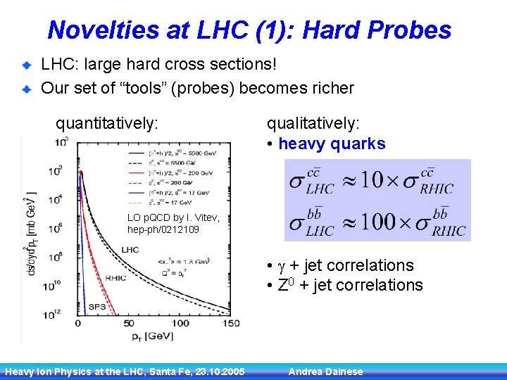 Novelties at LHC (1): Hard Probes LHC: large hard cross sections! Our set of