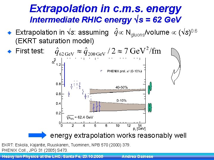 Extrapolation in c. m. s. energy Intermediate RHIC energy s = 62 Ge. V