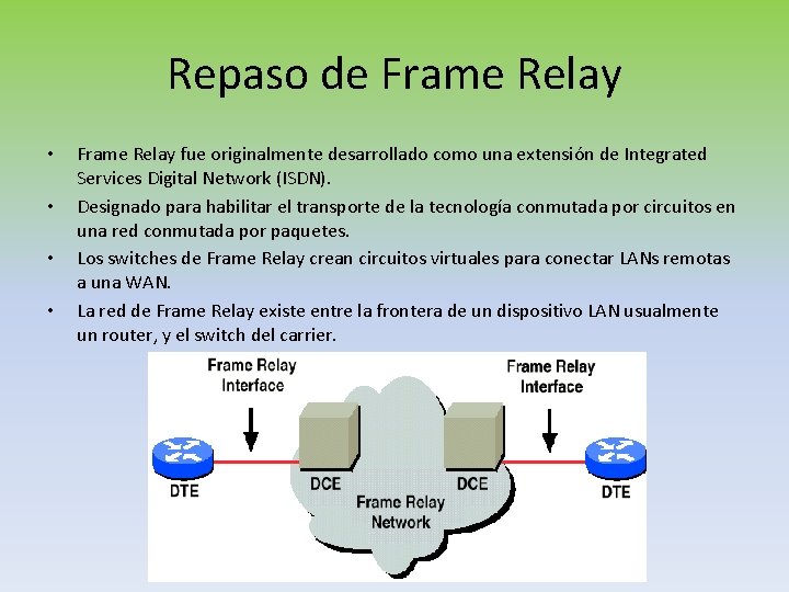 Repaso de Frame Relay • • Frame Relay fue originalmente desarrollado como una extensión