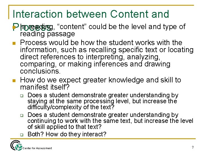 Interaction between Content and n In reading, “content” could be the level and type