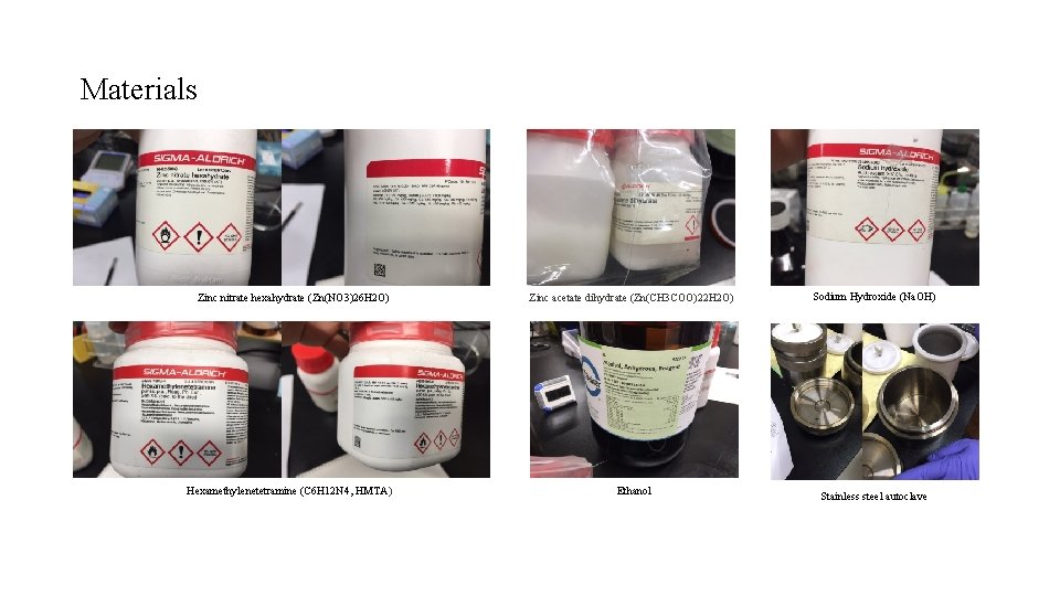 Materials Zinc nitrate hexahydrate (Zn(NO 3)26 H 2 O) Hexamethylenetetramine (C 6 H 12