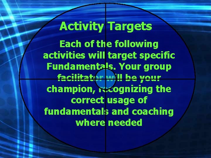 Activity Targets Each of the following activities will target specific Fundamentals. Your group facilitator