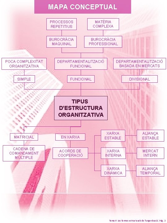 MAPA CONCEPTUAL PROCESSOS REPETITIUS MATÈRIA COMPLEXA BUROCRÀCIA MAQUINAL BUROCRÀCIA PROFESSIONAL POCA COMPLEXITAT ORGANITZATIVA DEPARTAMENTALITZACIÓ