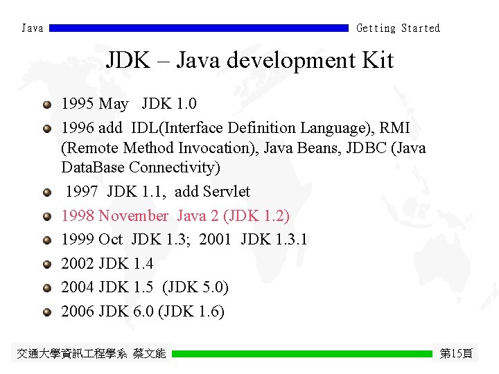 Java Getting Started JDK – Java development Kit 1995 May JDK 1. 0 1996