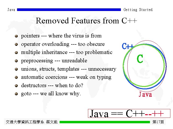 Java Getting Started Removed Features from C++ pointers --- where the virus is from