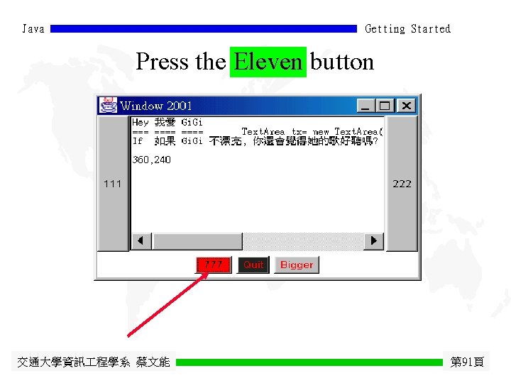 Java Getting Started Press the Eleven button 交通大學資訊 程學系 蔡文能 第 91頁 