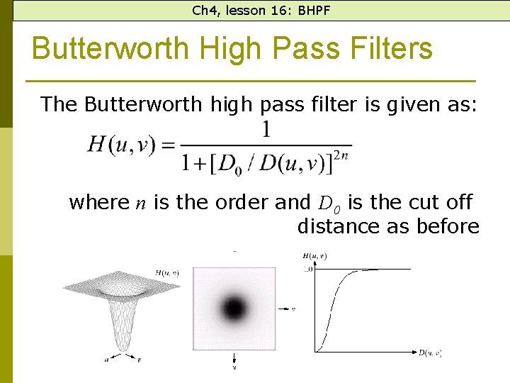 Ch 4, lesson 16: BHPF Butterworth High Pass Filters The Butterworth high pass filter