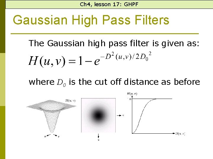 Ch 4, lesson 17: GHPF Gaussian High Pass Filters The Gaussian high pass filter